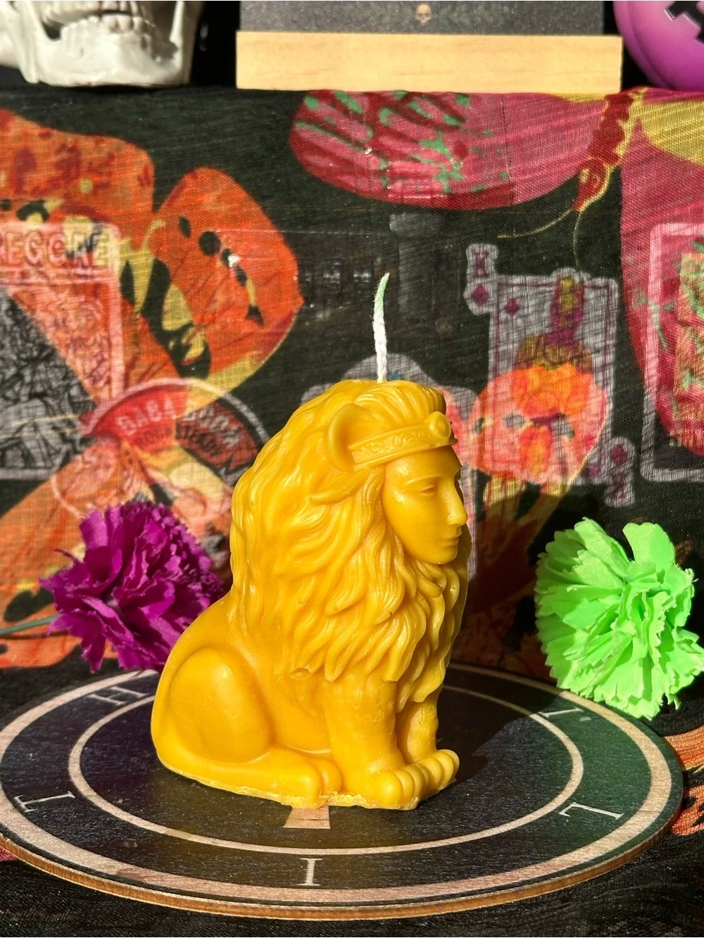 Handmade Lion Guardian Candle – Golden Lion with Human Face
